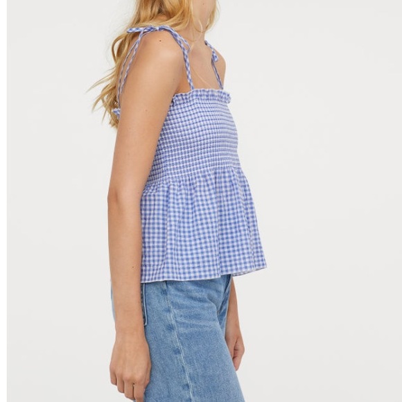 H&M Tops - H&M Smocked Gingham Peplum Top